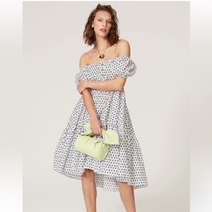 Caroline Constas Blue/White Embroidered Bardot Dress